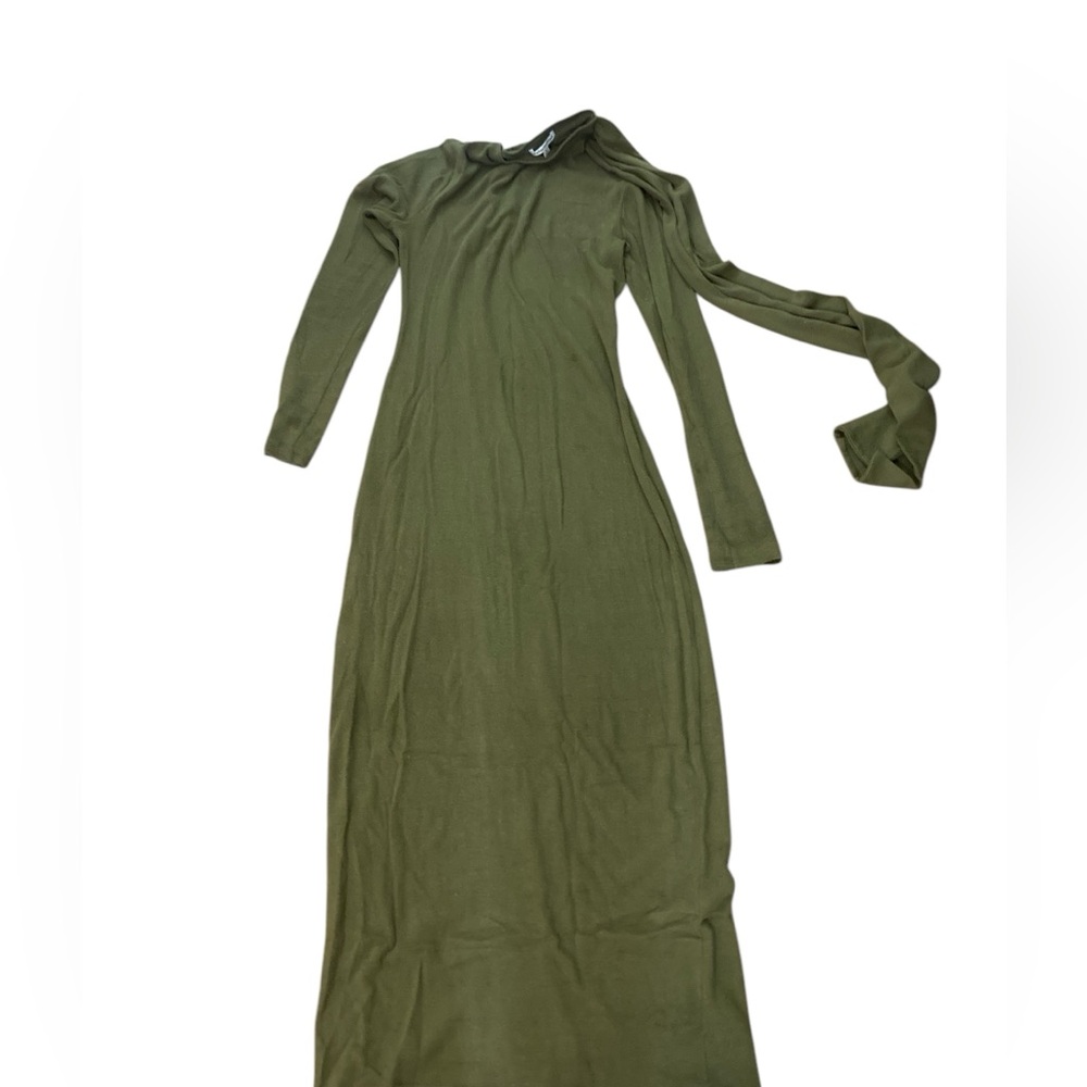 Reformation | Dresses | Reformation Olive Green Knit Maxi Dress With Attached Neck Tiebeautiful Sz M
